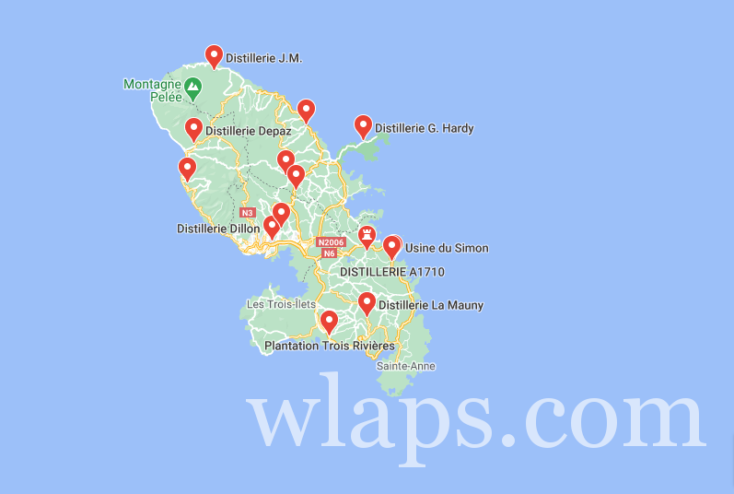 carte des distilleries de la martinique