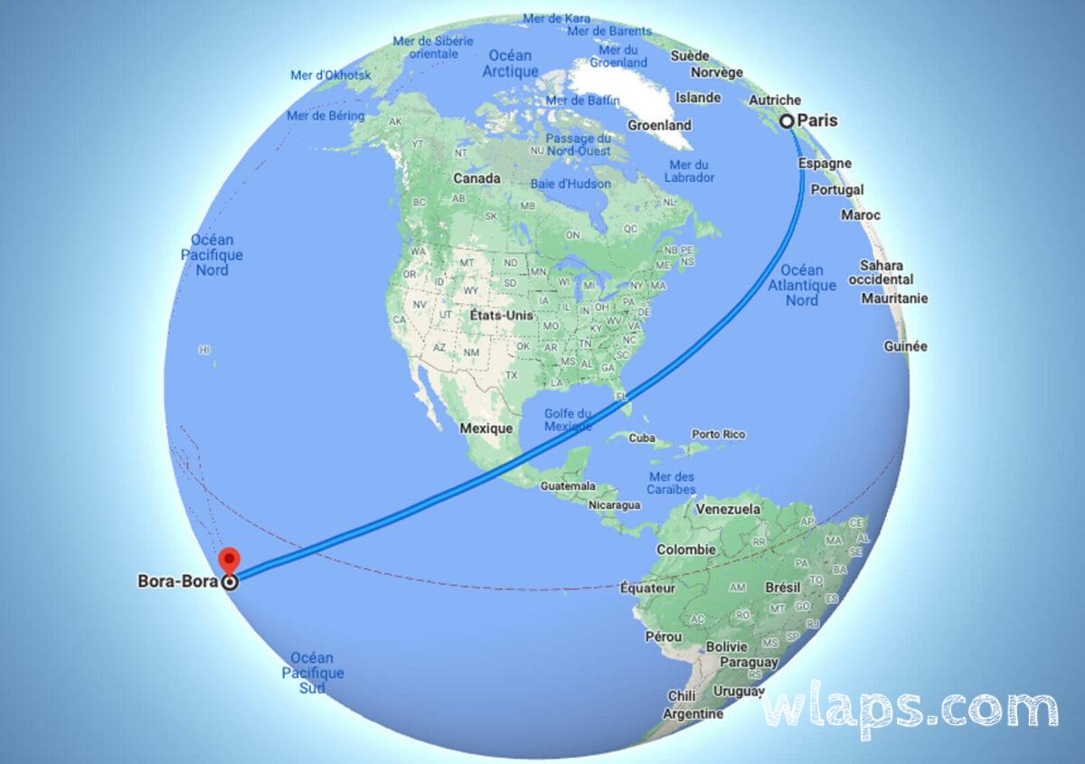 distance en avion de Paris à Bora Bora