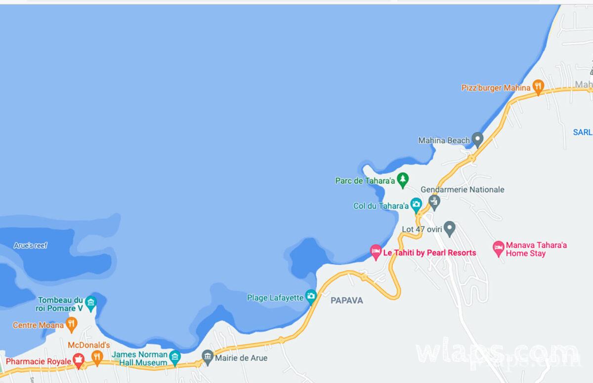 carte de la plage nudiste de Maivi à Tahiti