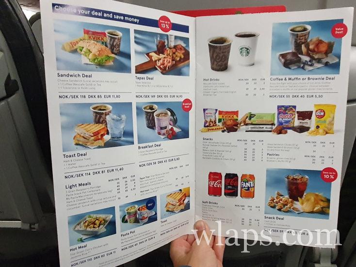 menu dans un avion Norwegian