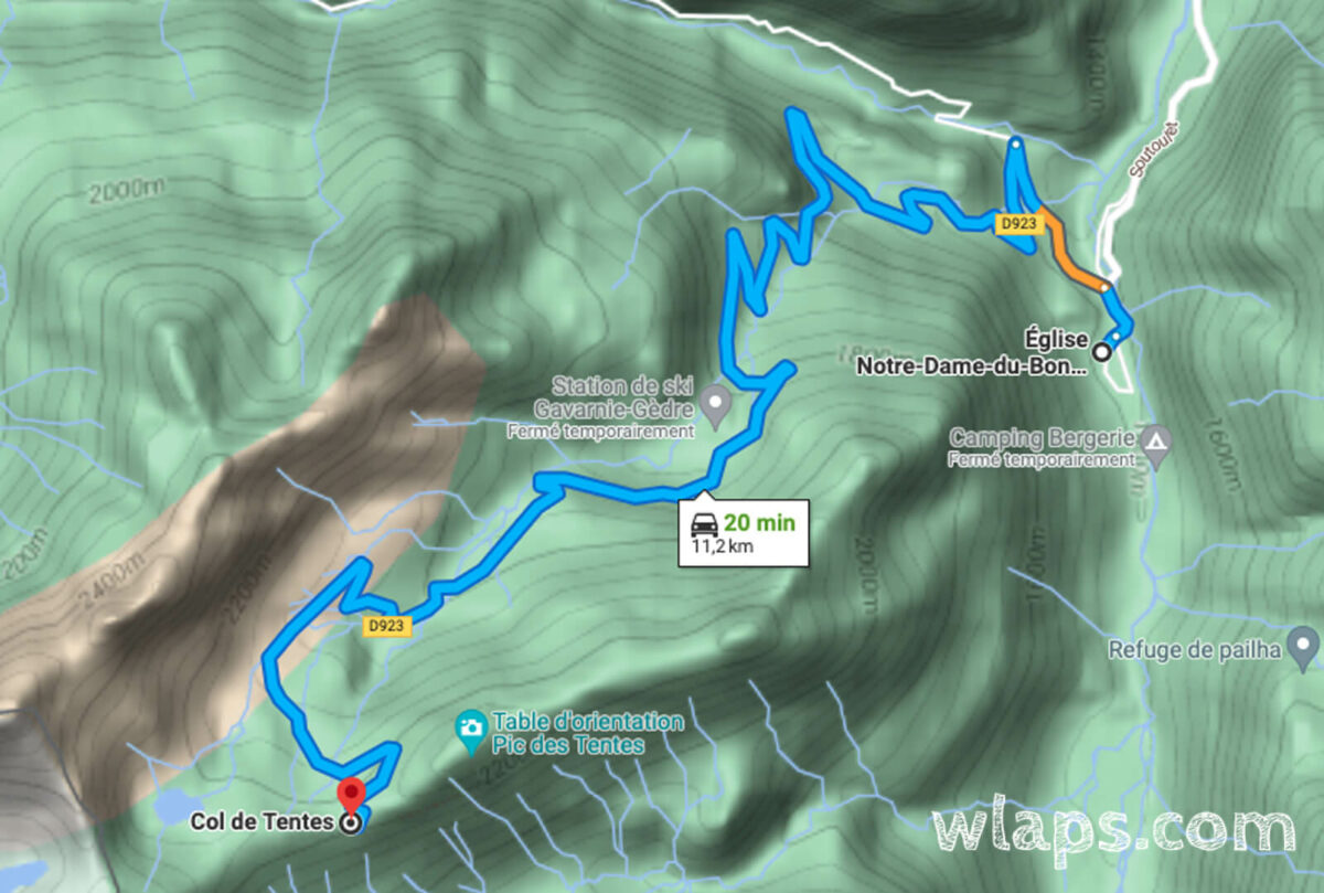 Carte maps pour rejoindre le col de Tentes